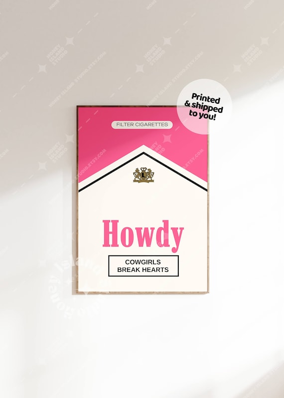 Howdy Cowgirls Break Hearts Pink Retro Cigarette Pack Poster