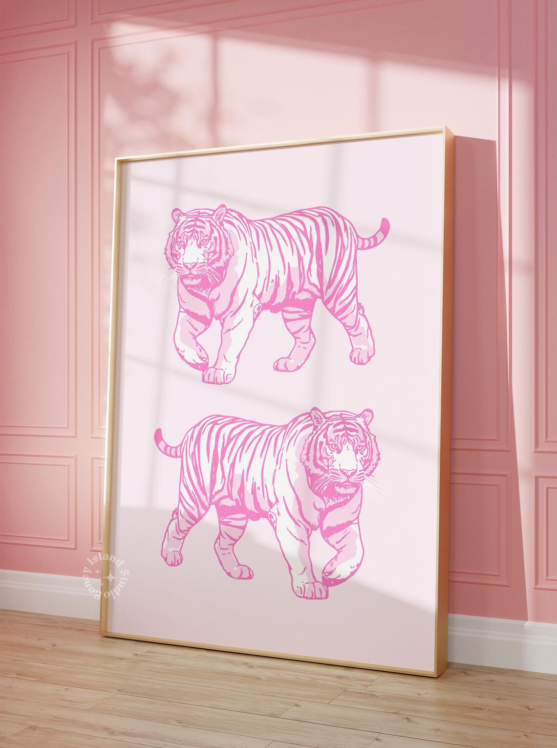 Pink Tigers Pop Art Twin Big Cats Trendy Teen Bedroom Poster