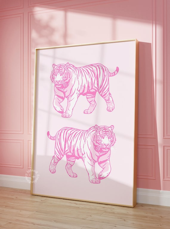 Pink Tigers Pop Art Twin Big Cats Trendy Teen Bedroom Poster