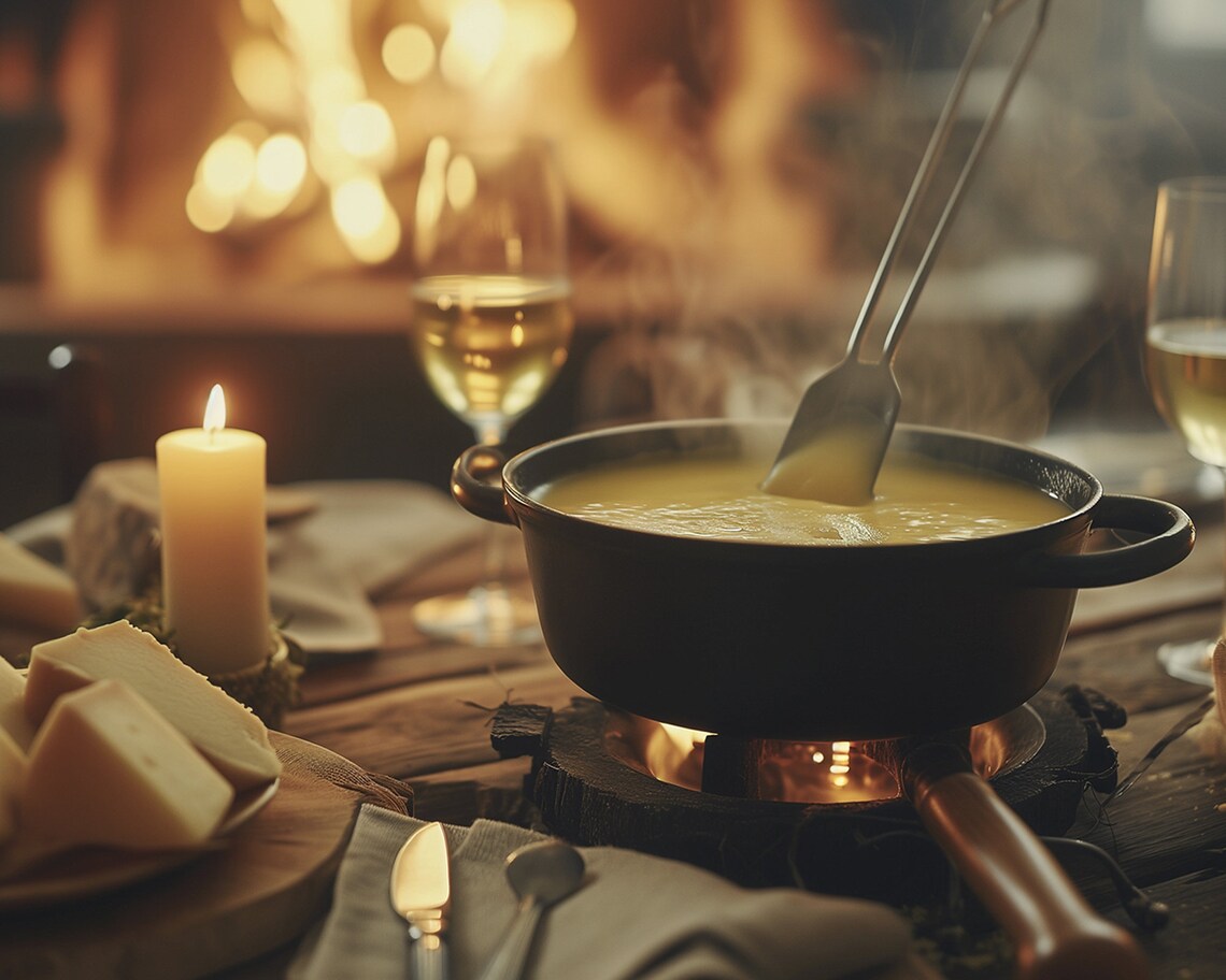 Swiss Cheese Fondue Feast Rustic Chalet Painting Frame TV Art Poster - Image 2