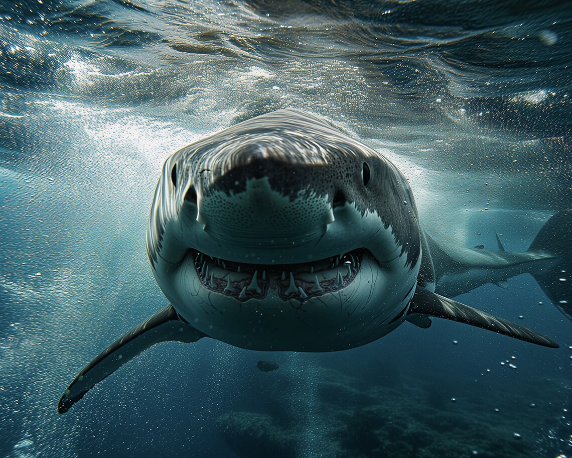 Great White Shark Frame Tv Art Animal Underwater Illustration Art Frame Tv Instant Aquatic Wildlife Display - Image 2