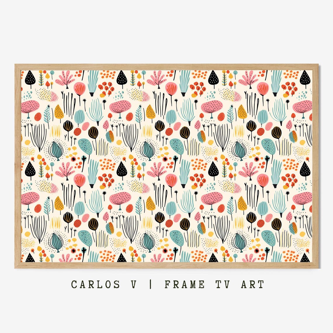 Retro Pastel Cactus Garden Botanical Pattern Mid Century Poster