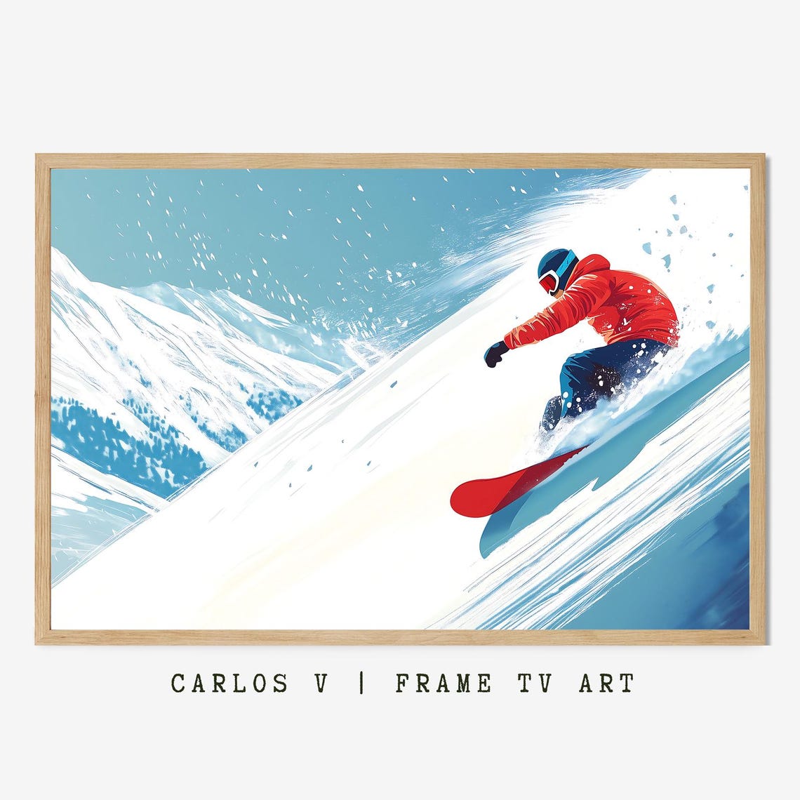 Snowboarder Carving Down Steep Powdery Mountain Slope Poster