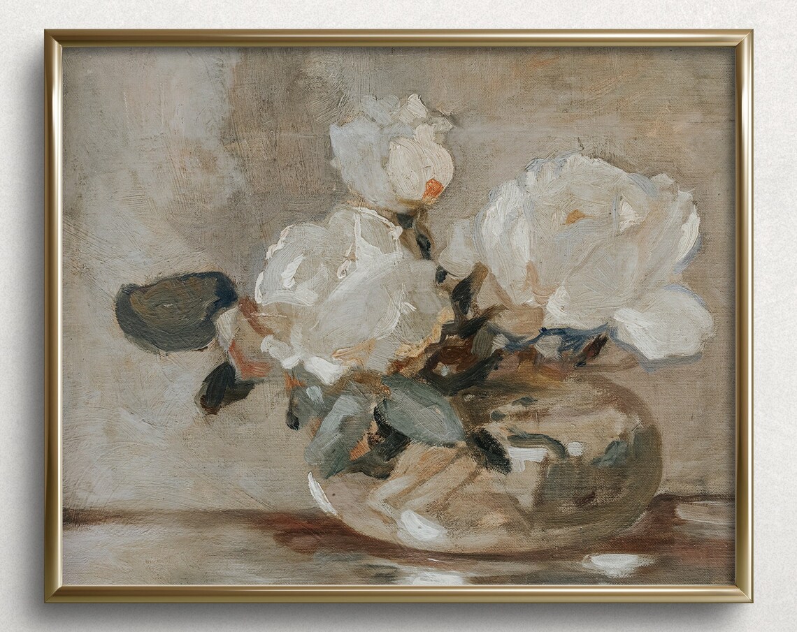 White Blooms Still Life Vintage Floral Art Print