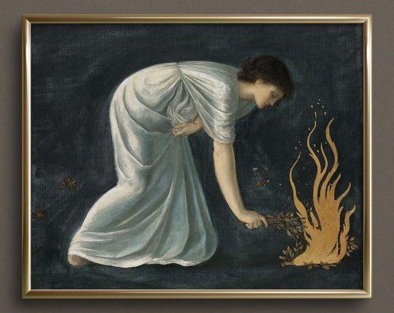 Catching Fire Fire Painting Moody Wall Art Dark Academia Art Prints Dark Art Print Da7