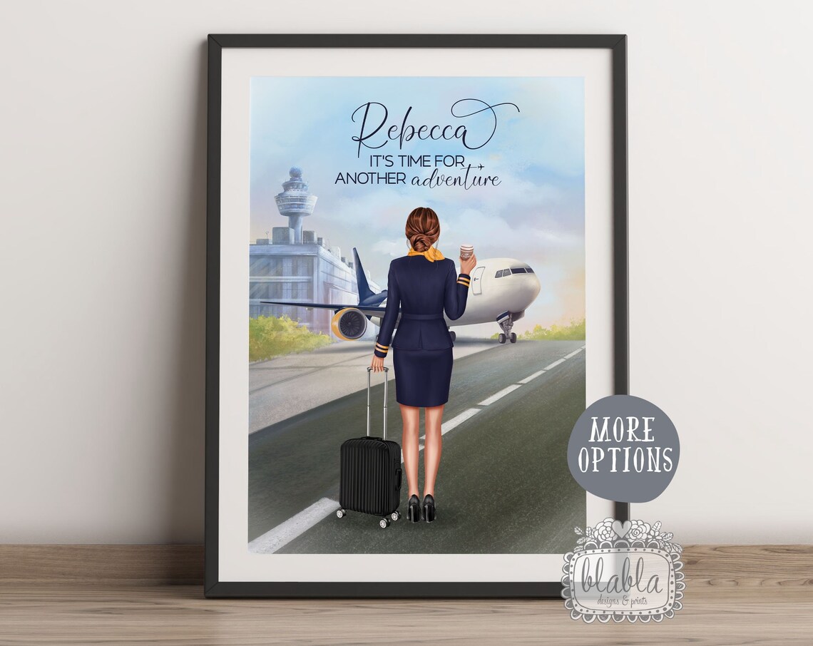 Female Flight Attendant Airport Adventure Custom Portrait Poster