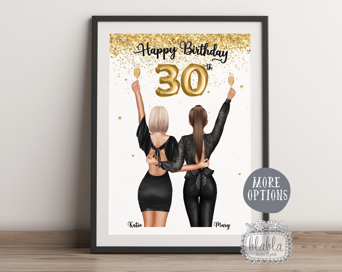 Best Friends Happy 30th Birthday Champagne Glitter Girls Poster