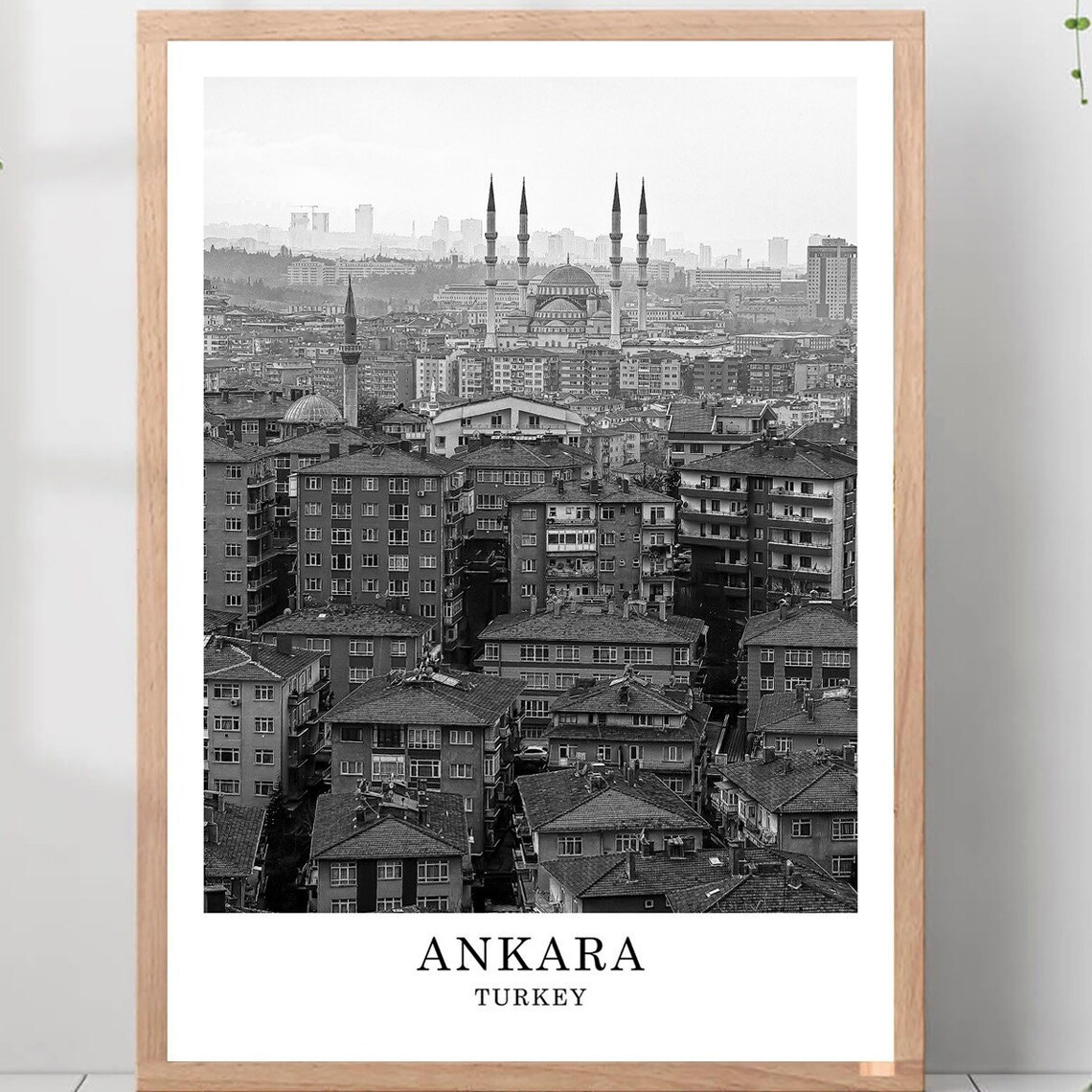Ankara Kocatepe Mosque City View Turkey Black White Travel Poster