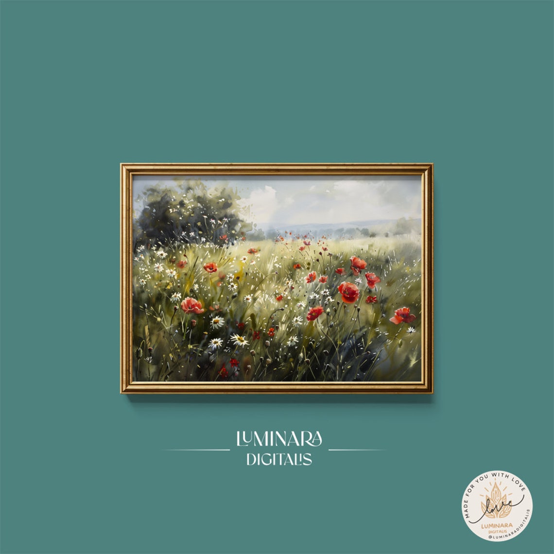 Spring Meadow With Red Poppies And White Daisies Watercolor Poster
