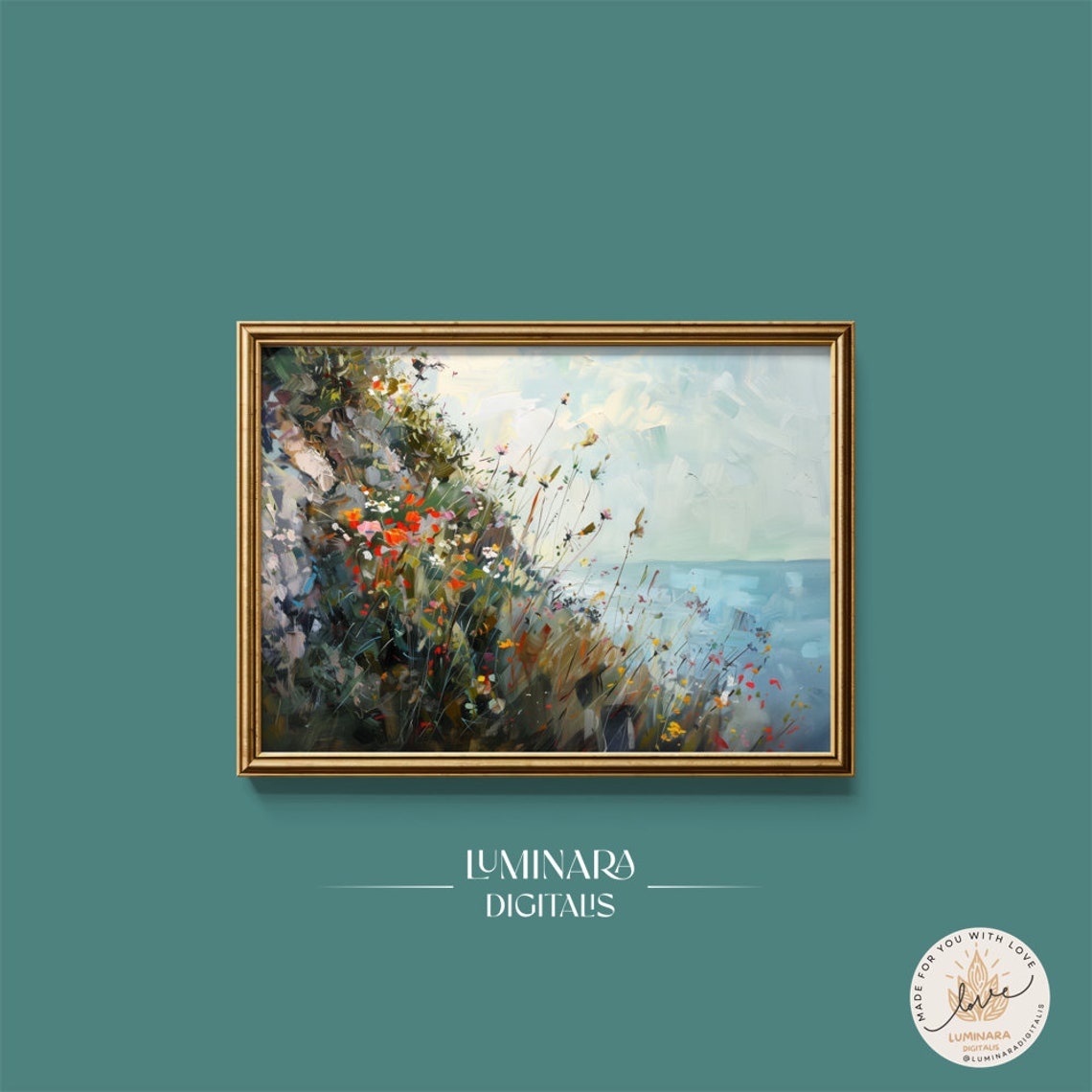 Coastal Cliffside Wildflowers Overlooking The Sea Impressionist Poster