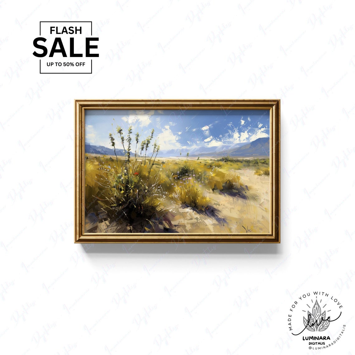 Desert Grassland With Tall Seed Stalks Under Big Blue Sky Poster - Image 3
