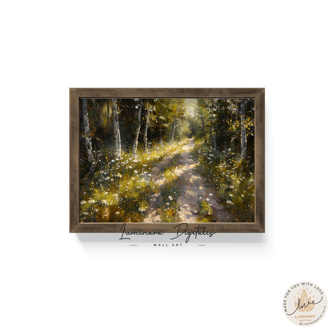 Sunlit Forest Path With Wildflowers Pointillism Nature Art Poster - Image 6