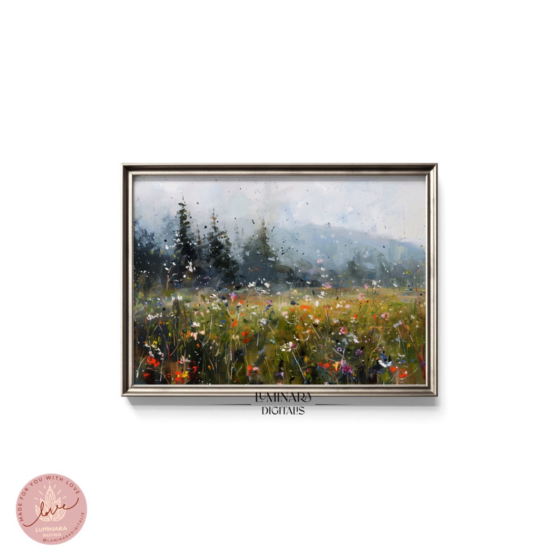Misty Pine Forest Edge Above A Wildflower Meadow Impressionist Poster - Image 5