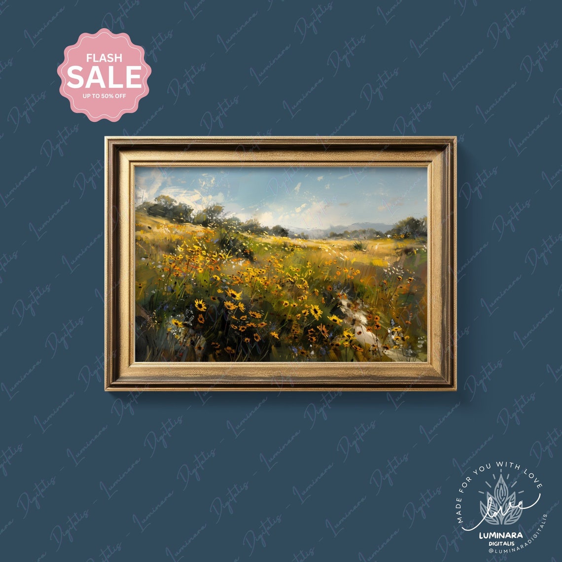 Vibrant Yellow Wildflower Field Under A Bright Summer Sky Poster - Image 4