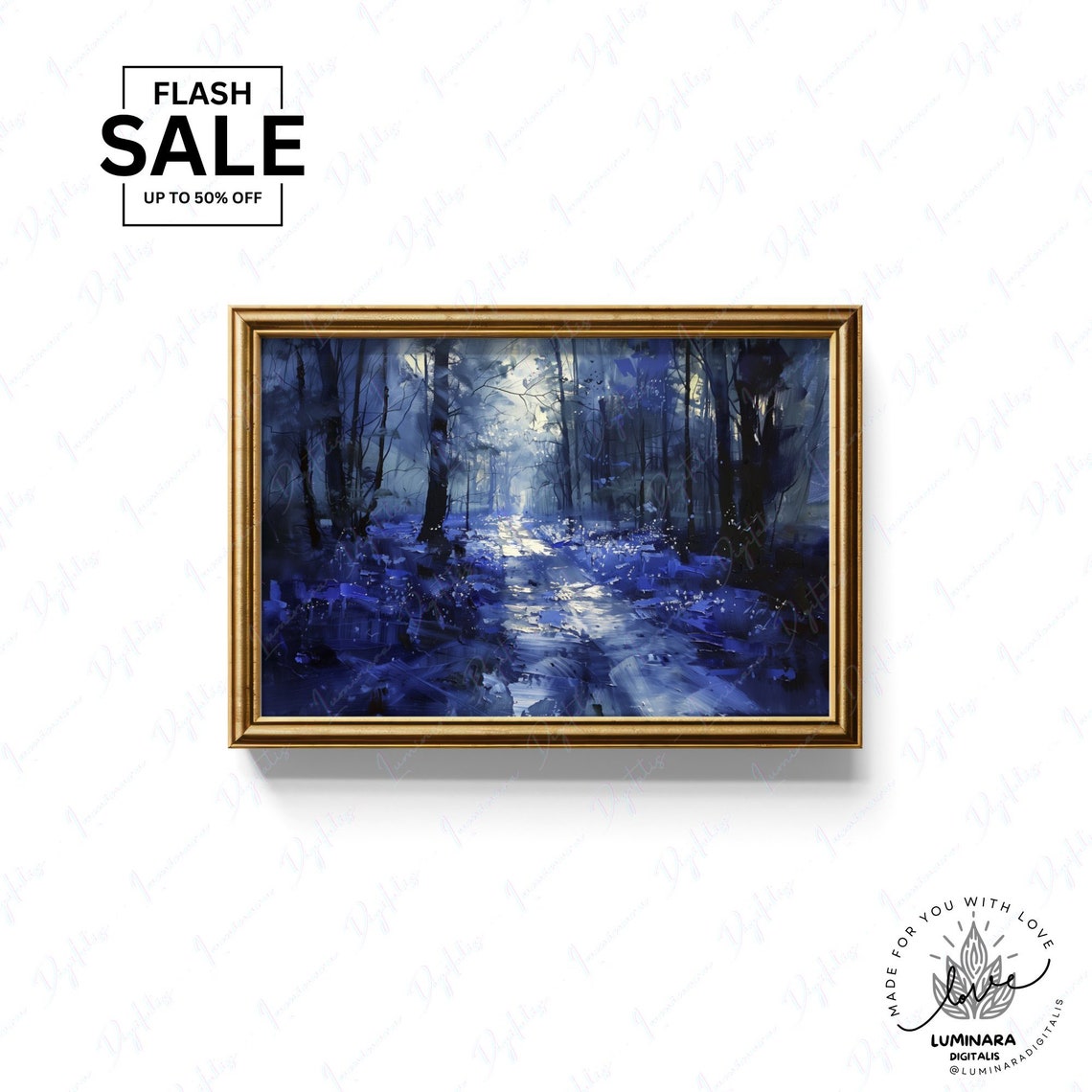 Wall Art Moonlit Bluebell Forest Image Mystical Nature Wall Art With Enchanting Charm - Image 3