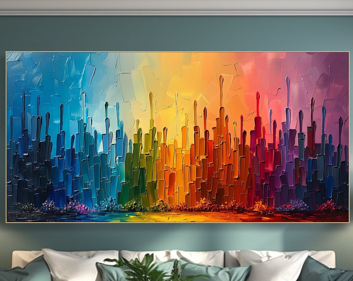 Rainbow Gradient Abstract City Skyline Sunset Colors Art Poster