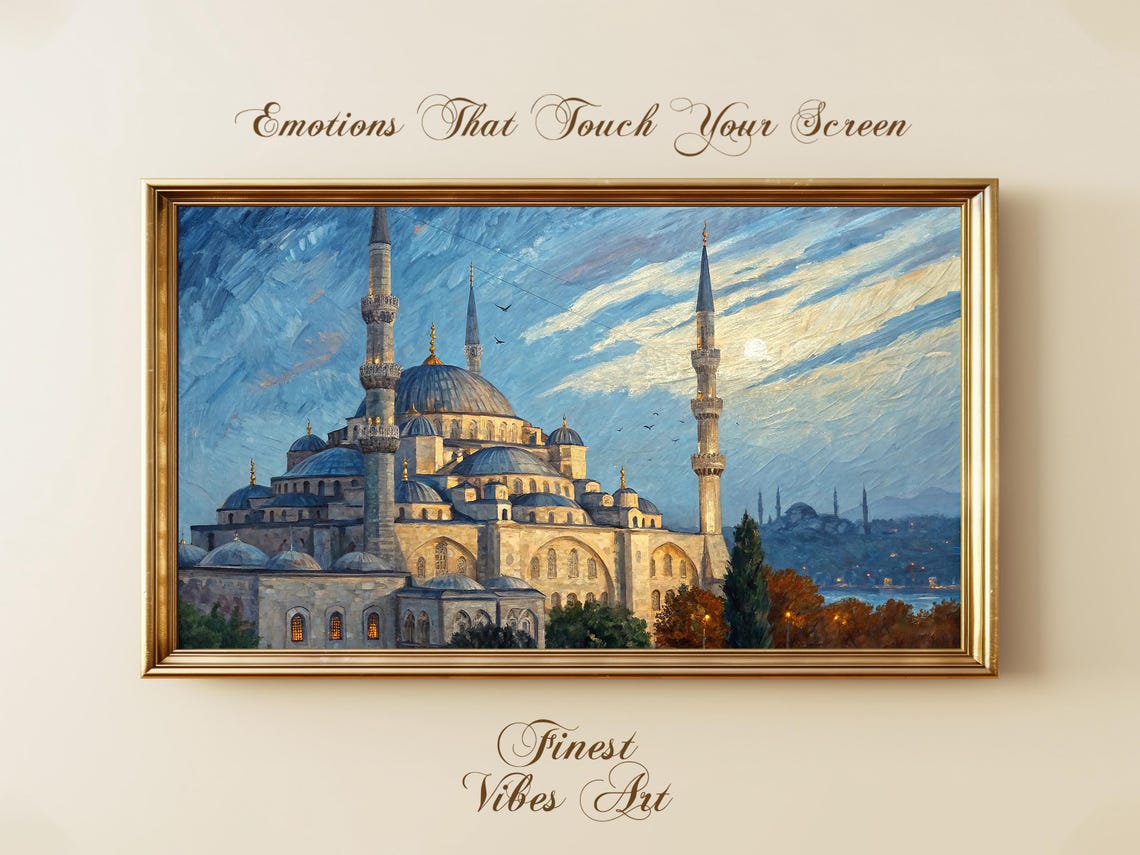 Blue Mosque Istanbul at Dusk Six Minarets Night Skyline Poster