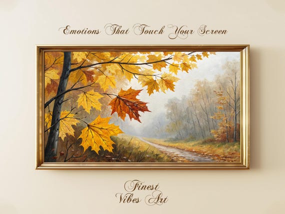 Autumn Forest Path Golden Maple Leaves Vintage Fall Painting Poster
