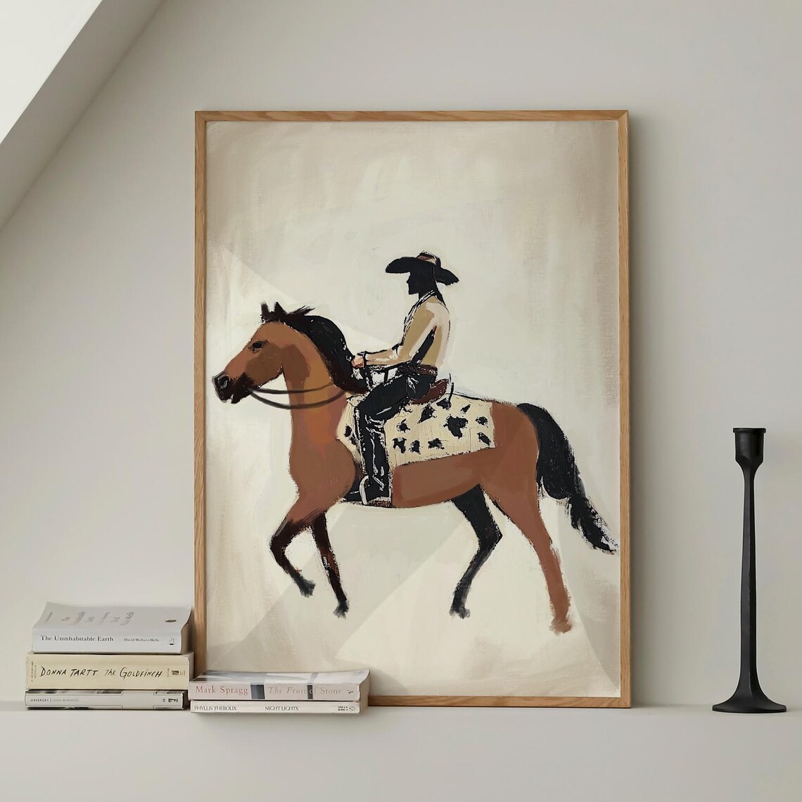 Cowboy Riding Brown Horse Western Cowhide Saddle Wall Poster