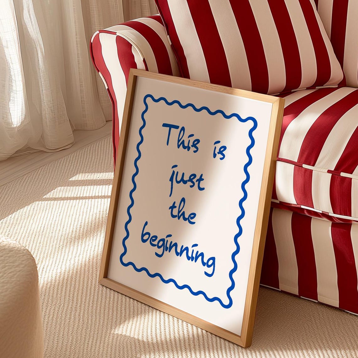 This Is Just The Beginning Blue Wavy Border Handwritten Quote Poster