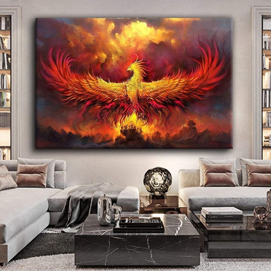 Phoenix Rising From Flames Fiery Orange Mythical Bird Fantasy Poster