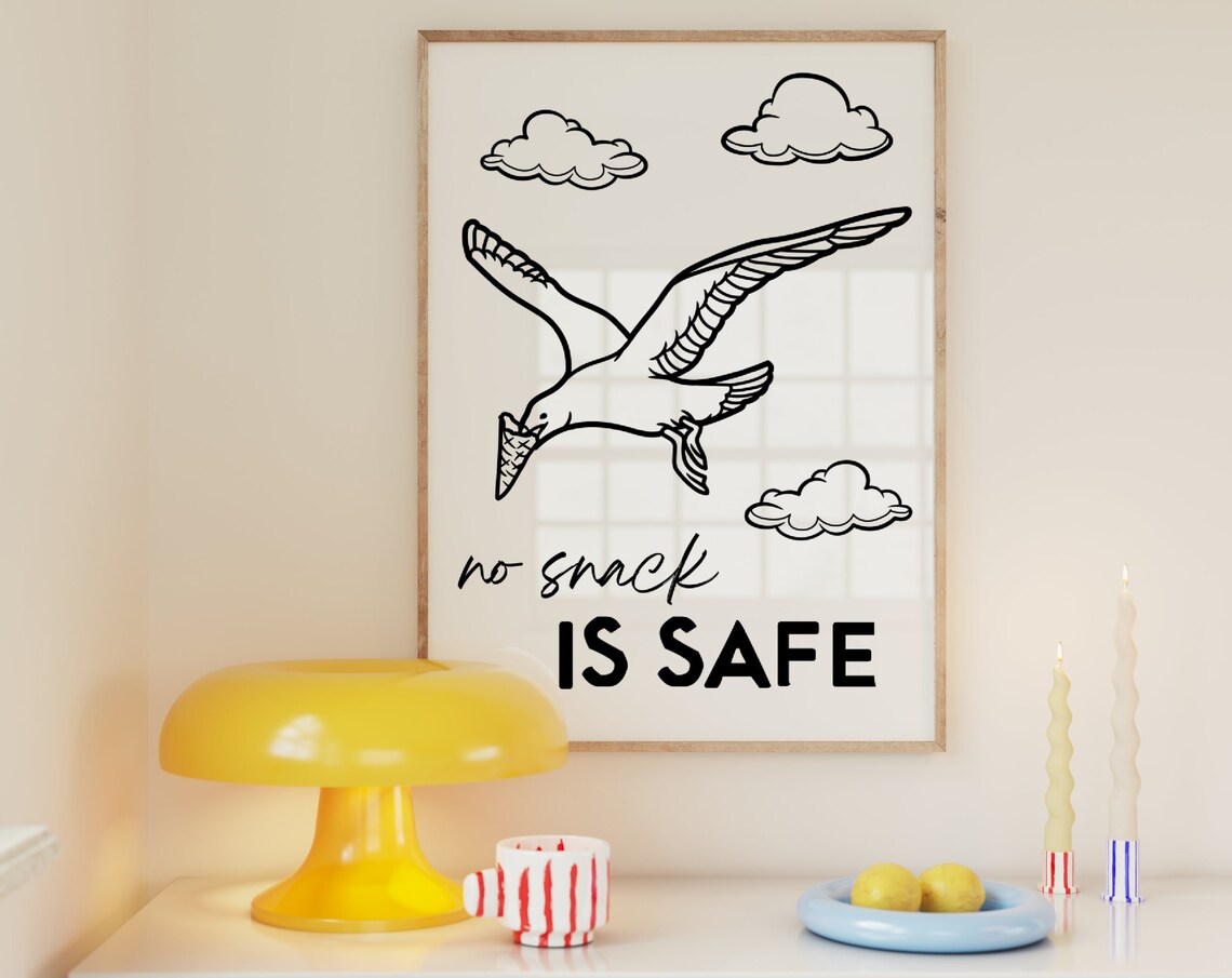 No Snack Is Safe Seagull Ice Cream Funny Coastal Bird Art Wall Poster