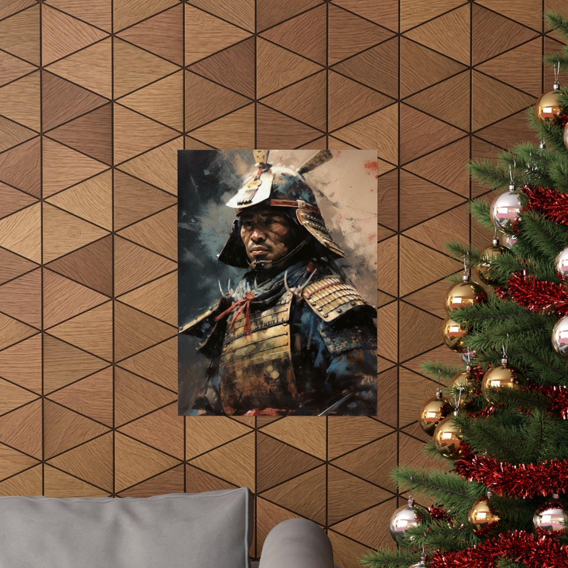 Samurai Warrior in Battle Worn Armor Dramatic Oil Painting Art Print - Image 3