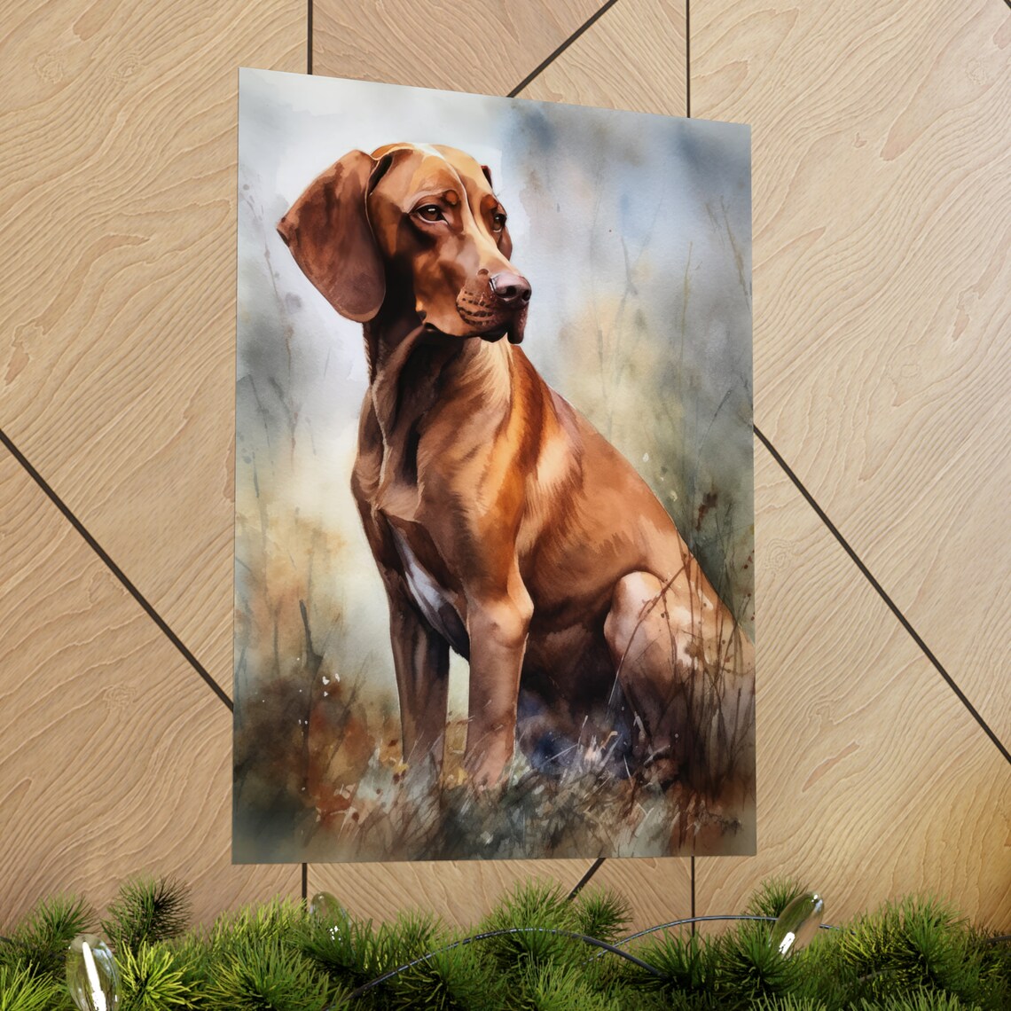 Vizsla Dog Russet Profile Watercolor Portrait Misty Field Poster - Image 2