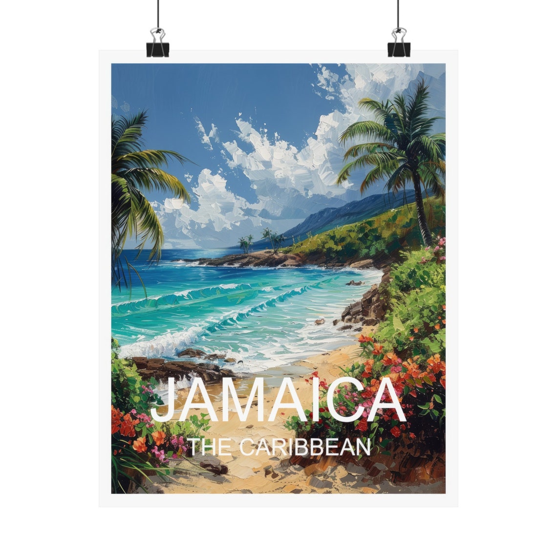 Jamaica Caribbean Beach Cove Hibiscus Palm Trees Turquoise Poster - Image 4