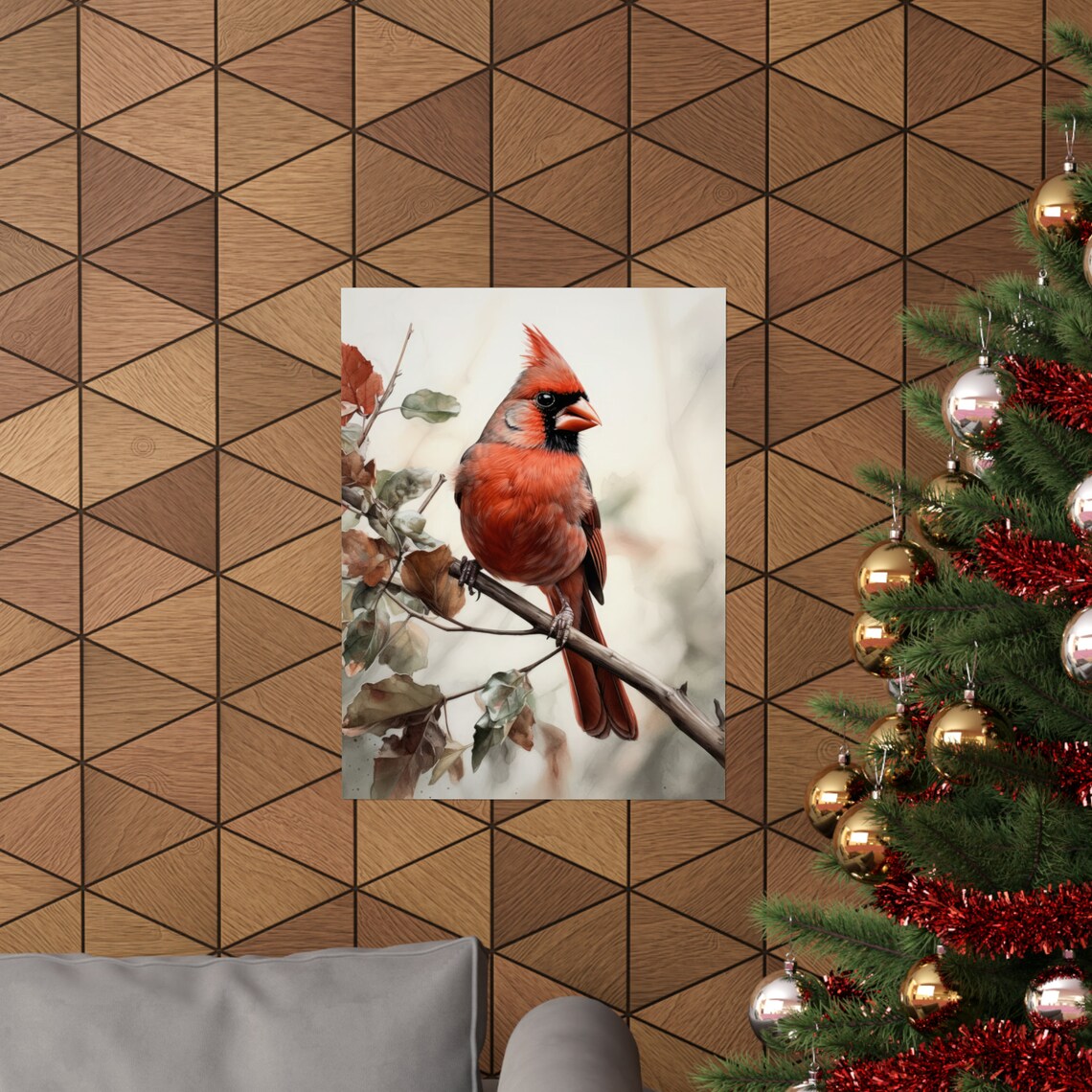 Northern Cardinal Winter Branch Watercolor Red Songbird Art Print - Image 3