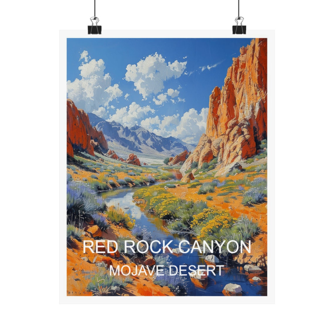 Red Rock Canyon Mojave Desert Sandstone Cliffs Stream Travel Poster - Image 4