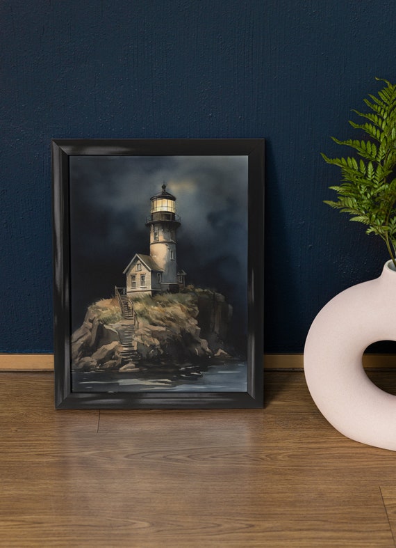 Lighthouse Art Print Lighthouse Painting Lighthouse Wall Art Beach Art Print Beach Wall Art Ocean Dcor Ocean Painting Ocean Theme