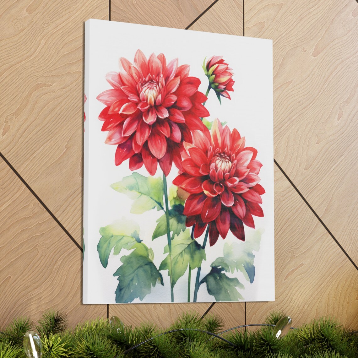 Vibrant Red Dahlia Blooms Fresh Watercolor Botanical Floral Poster - Image 3