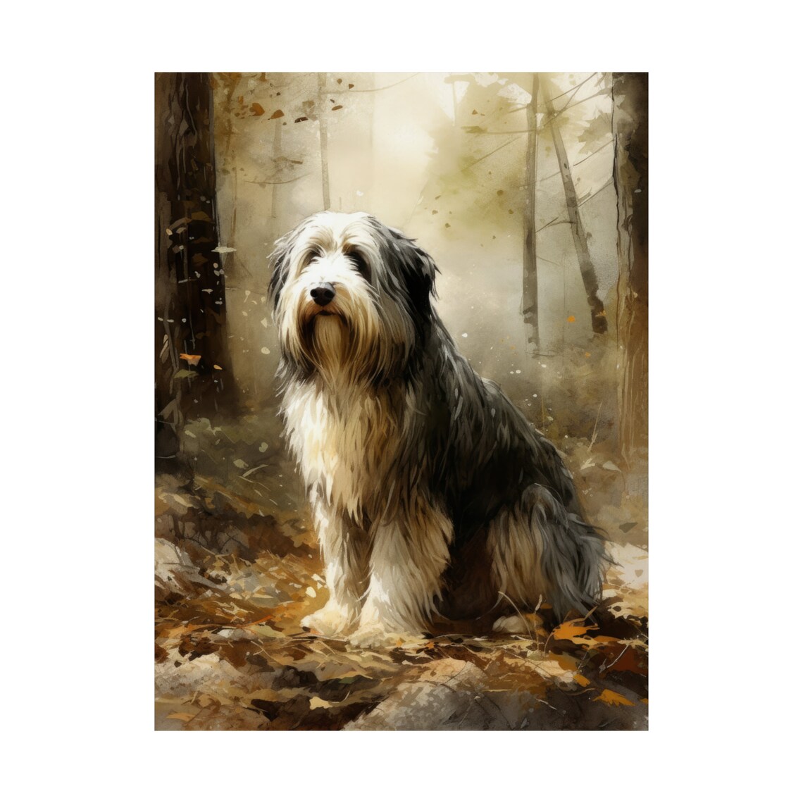 Bearded Collie Sitting Shaggy Watercolor Portrait Breed Dog Poster - Image 4