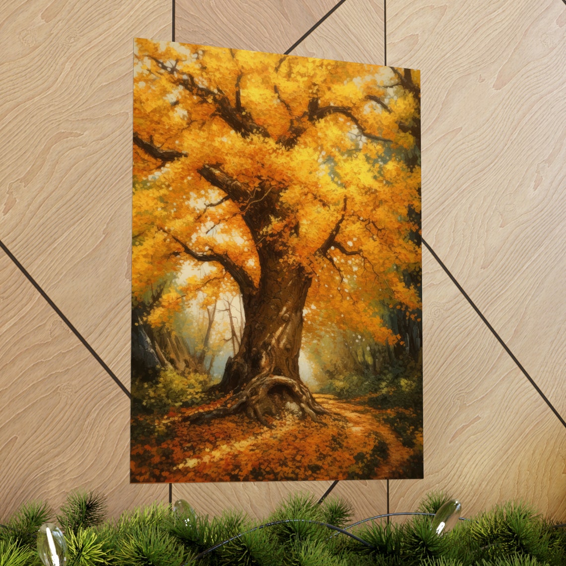 Golden Autumn Tree Majestic Fall Foliage Forest Painting Art Print - Image 2