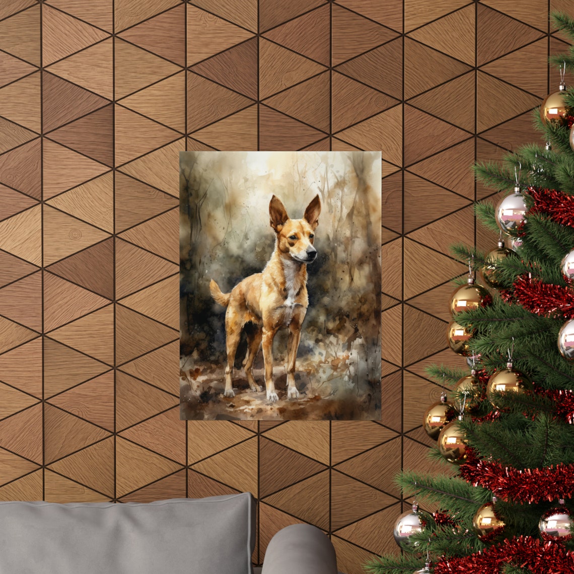 Portuguese Podengo Tan Big Eared Dog Standing Watercolor Poster - Image 3