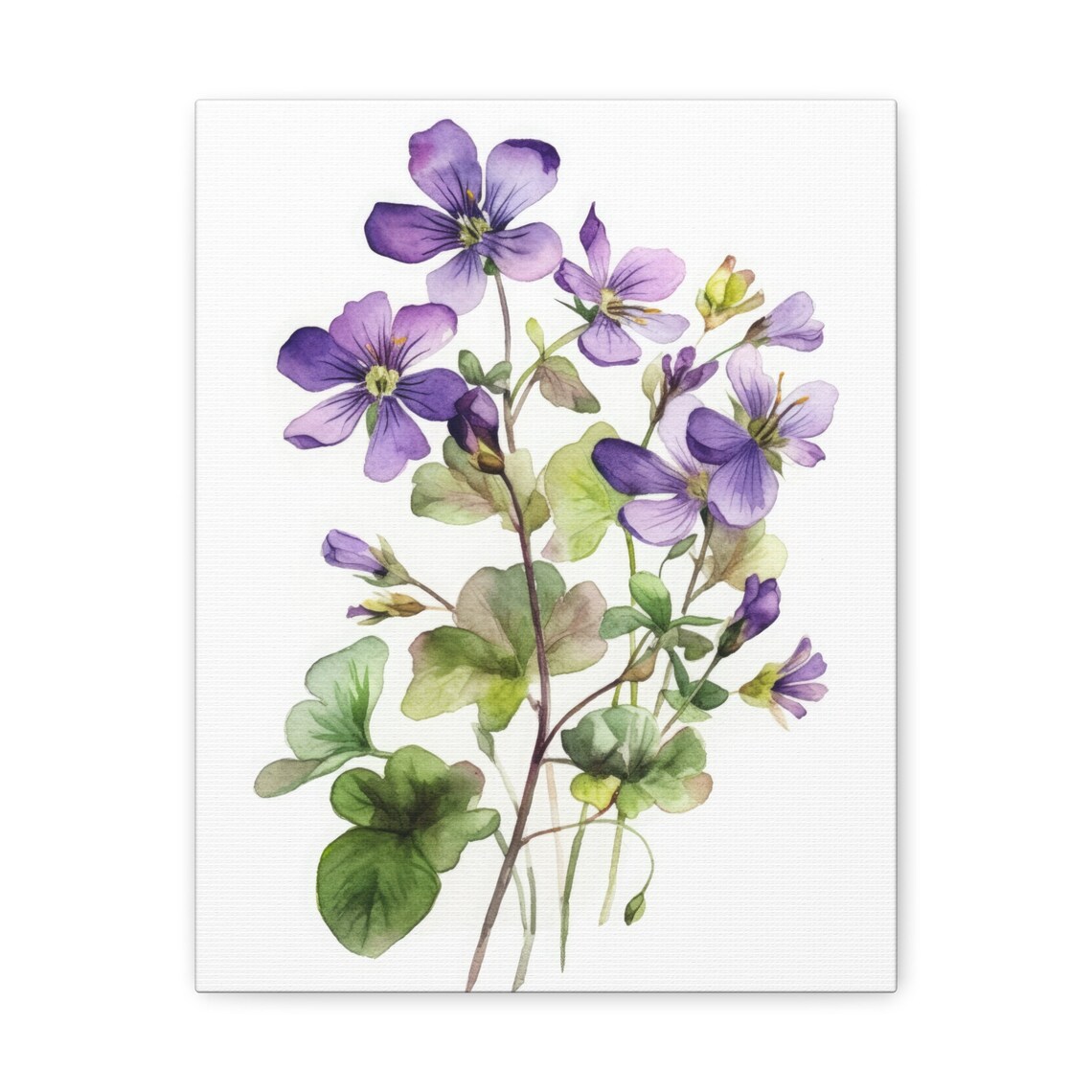 Purple Violet Flowers Watercolor Green Leaves Botanical Art Print - Image 2