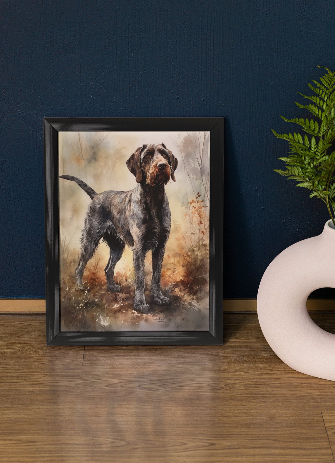 German Wirehaired Pointer Standing Autumn Field Watercolor Dog Poster