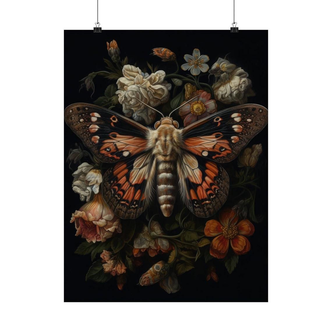 Dark Academia Orange Moth Baroque Floral Gothic Night Insect Poster - Image 5