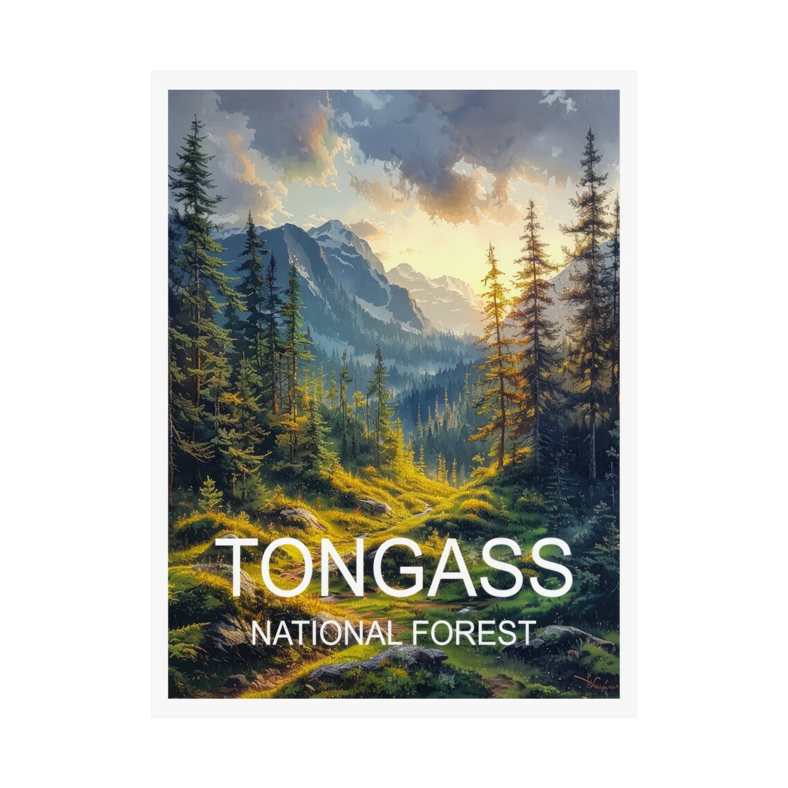 Tongass National Forest Evergreen Valley Golden Light Travel Poster - Image 3