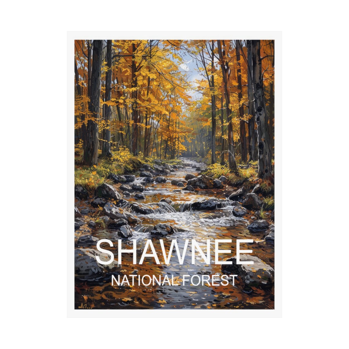 Shawnee National Forest Autumn Stream Golden Leaves Travel Poster - Image 3