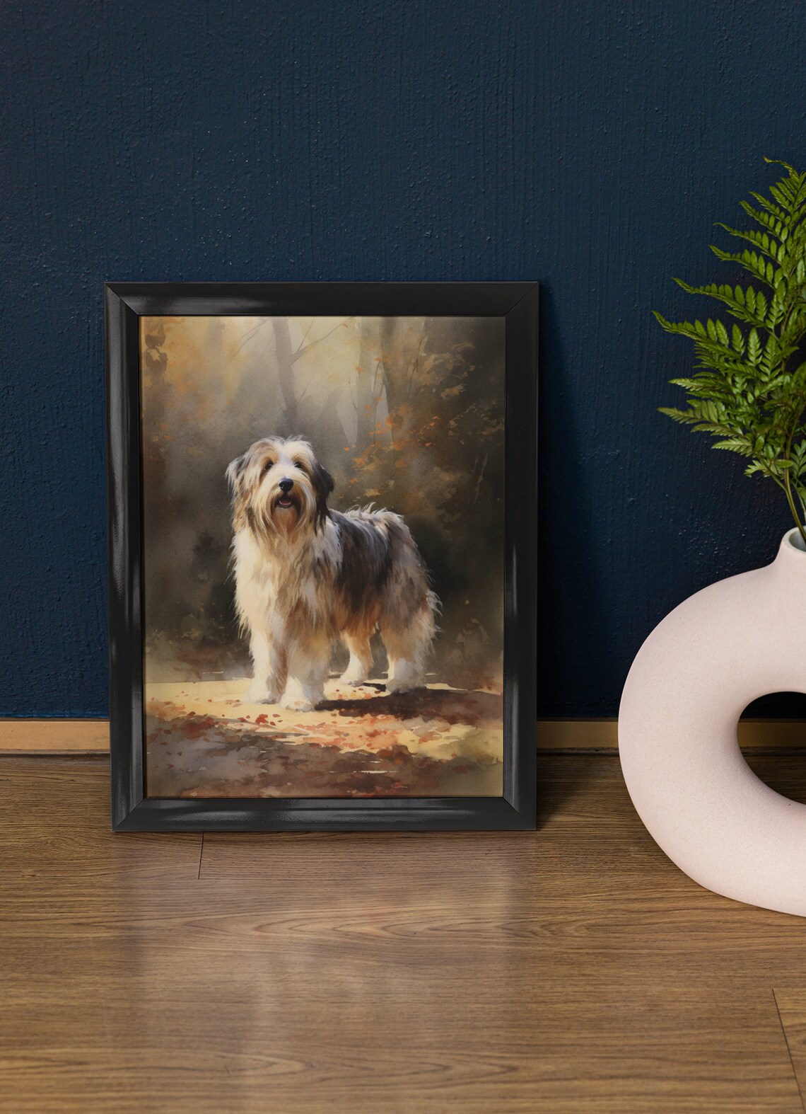 Bearded Collie Standing Happy Watercolor Portrait Breed Dog Poster