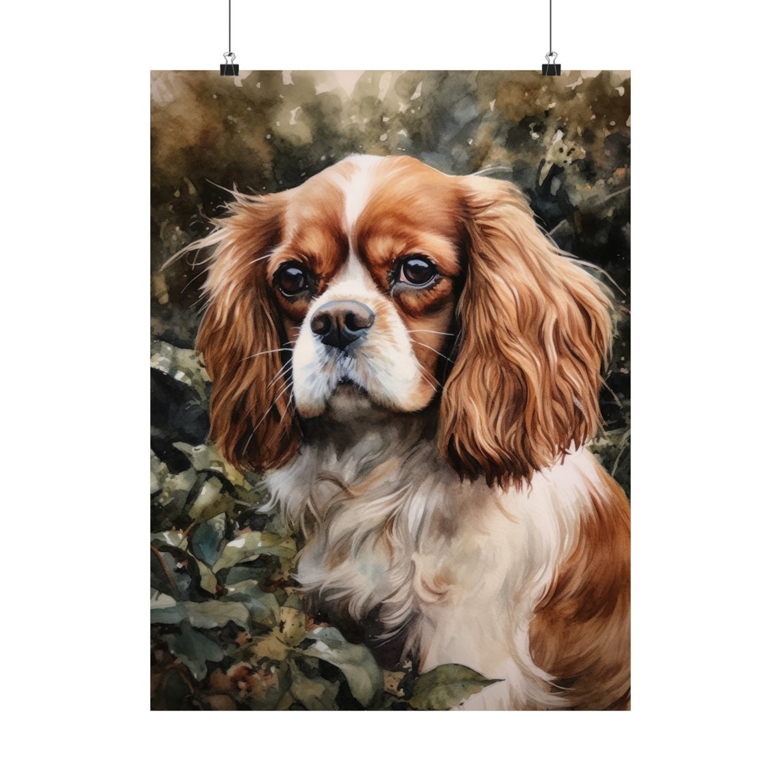 Cavalier King Charles Spaniel Portrait Among Green Foliage Art Print - Image 5