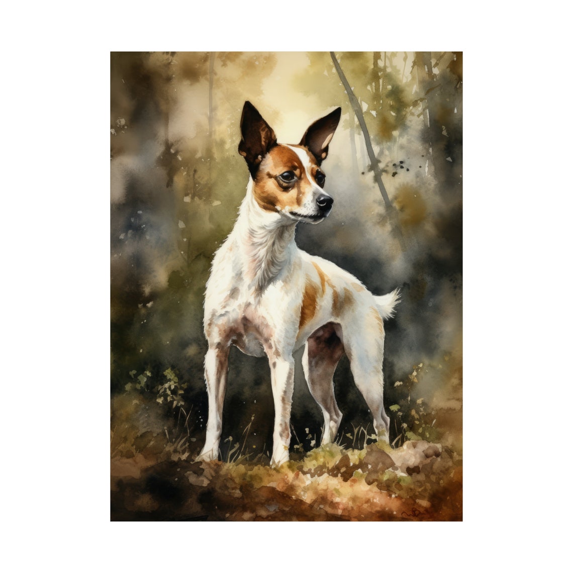 Toy Fox Terrier Standing Alert Watercolor Portrait Dog Art Poster - Image 4