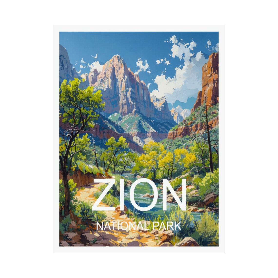Zion National Park Utah Red Rock Canyon Rivers Travel Poster - Image 3