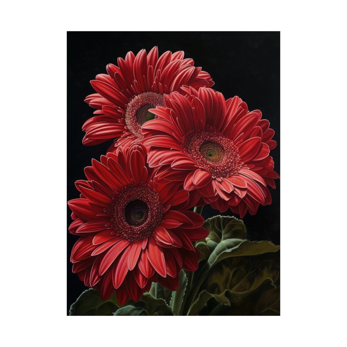 Deep Red Gerbera Daisies Dark Moody Floral Oil Painting Wall Art - Image 4