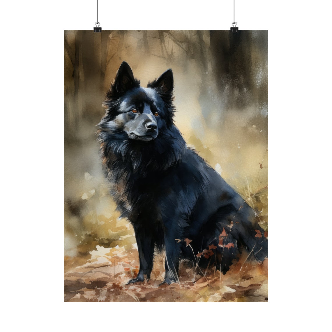 Schipperke Black Dog Sitting Watercolor Portrait Breed Art Poster - Image 5