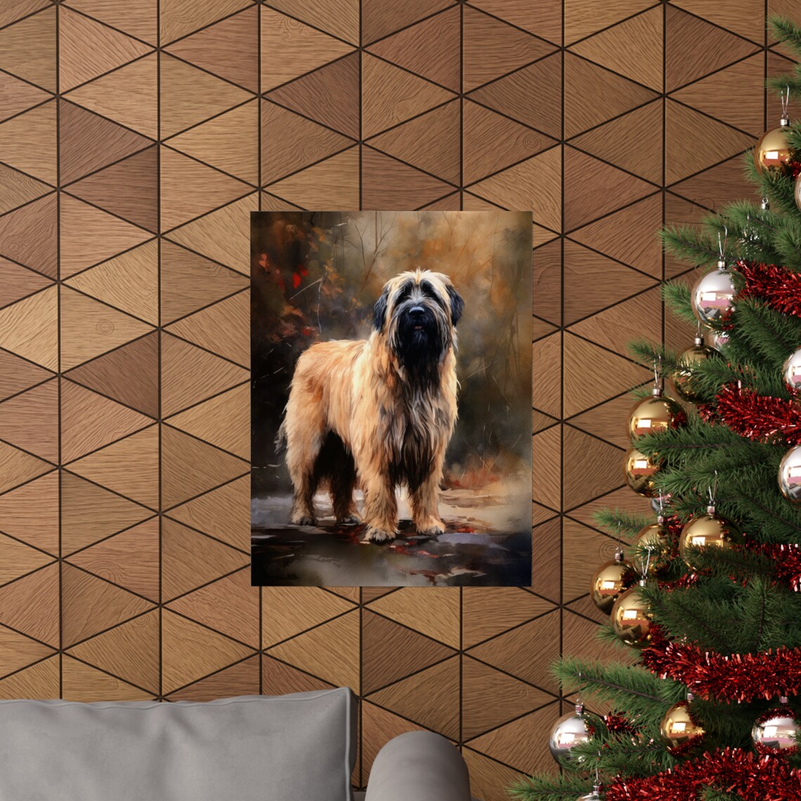 Briard Standing on Woodland Path Watercolor Dog Art Print Elegant - Image 3