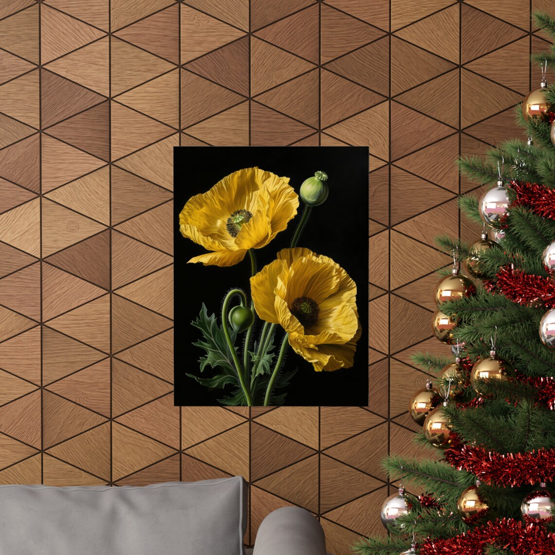 California Poppy Golden Blooms Buds Soft Painterly Dark Floral Poster - Image 3