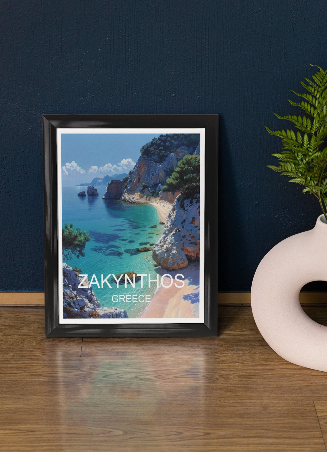 Zakynthos Greece White Cliffs Turquoise Water Ionian Travel Poster